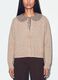 Beige stretch-fabric crew-neck cardigan with oversized fit_2