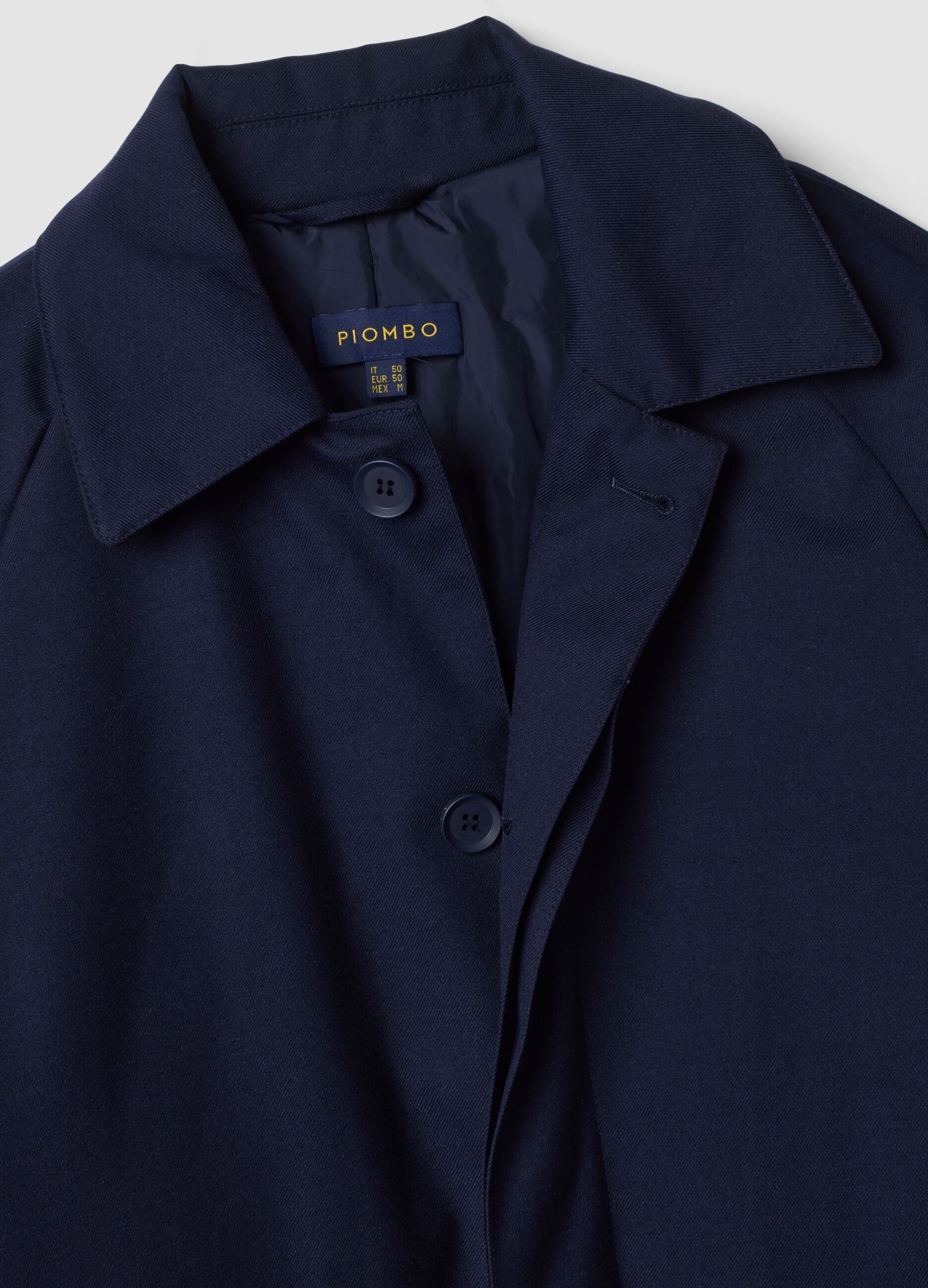 Navy blue padded wool and stretch viscose coat, oversized fit