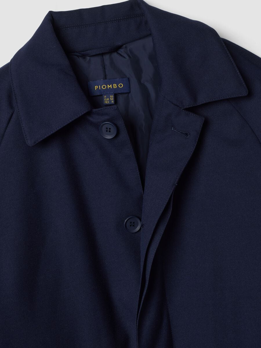 Cappotto imbottito blu navy in lana e viscosa elasticizzata over fit_1