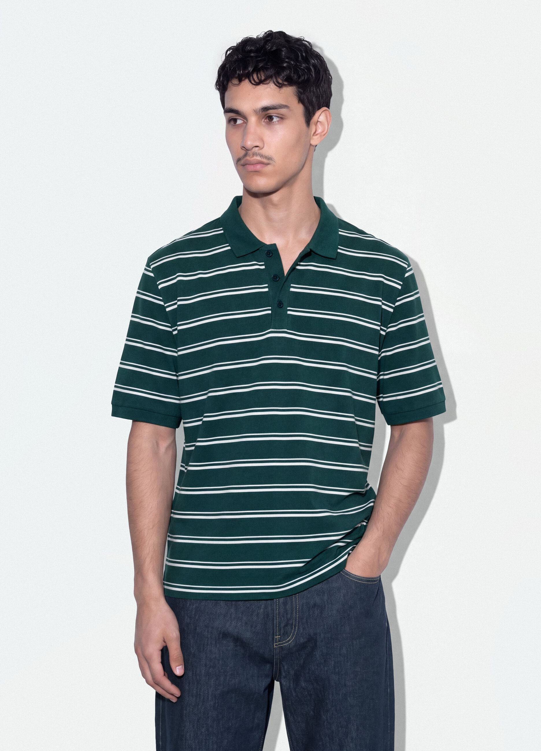 Polo verde in puro cotone a righe regular fit
