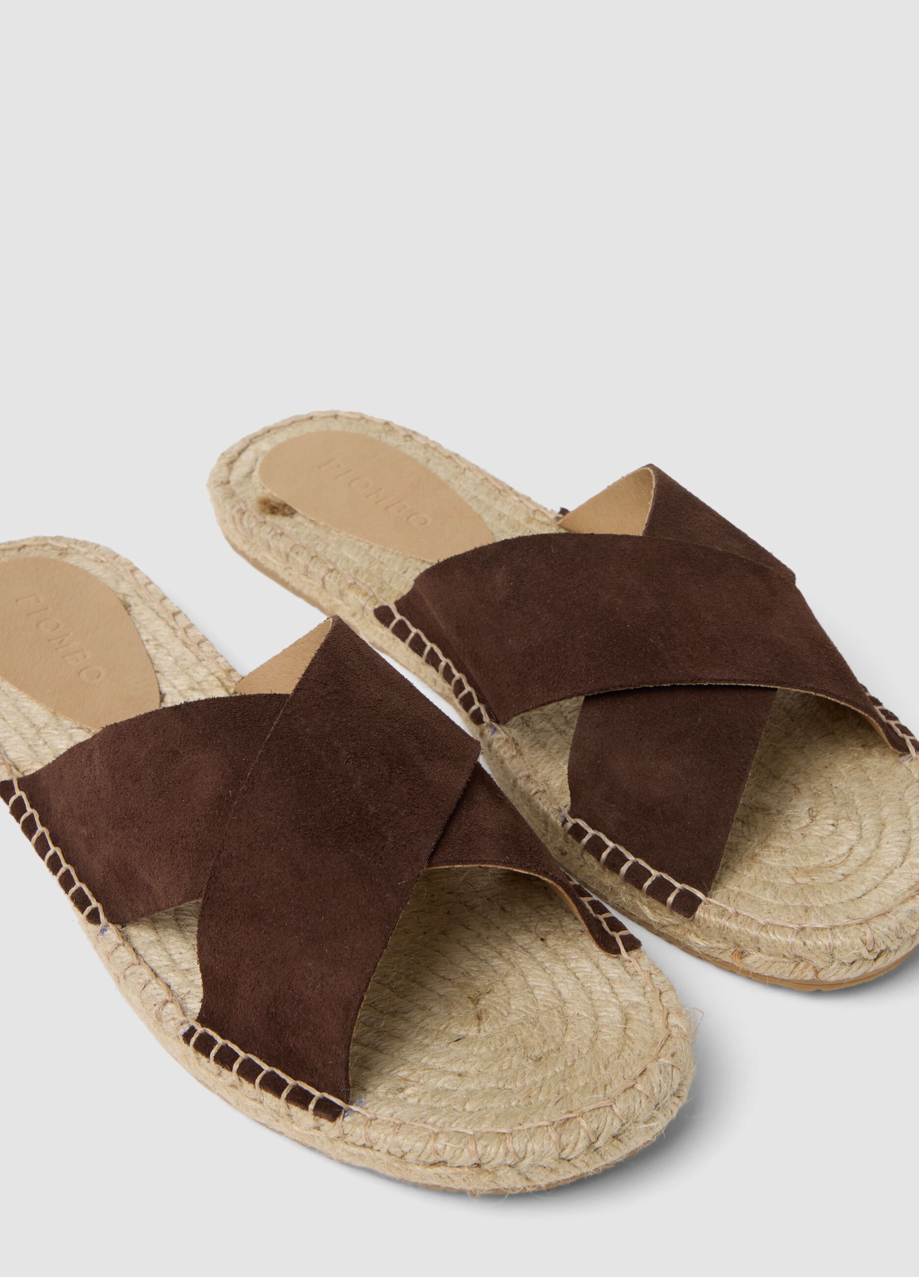 Brown genuine leather slides