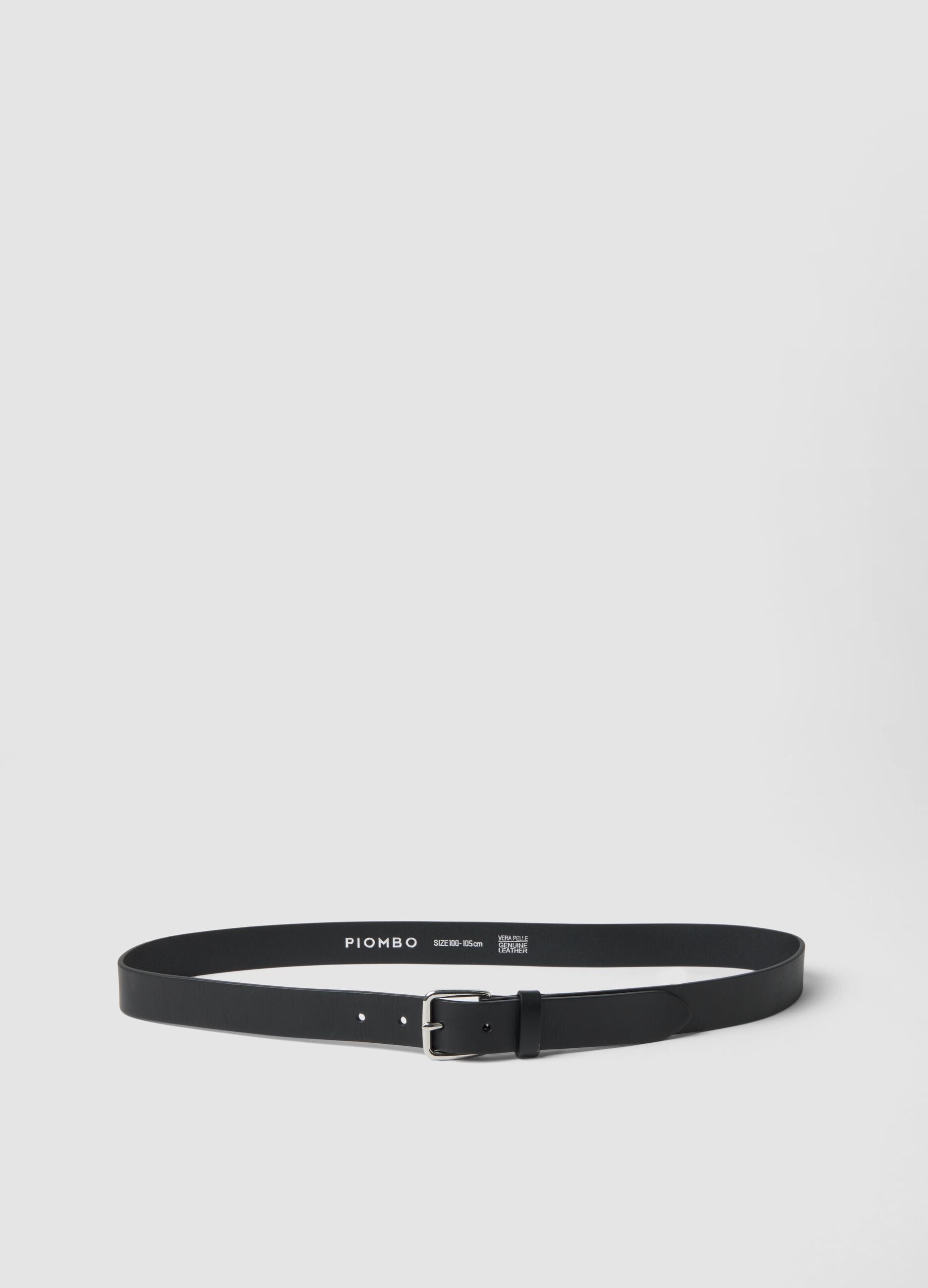 Black genuine leather belt with metal buckle