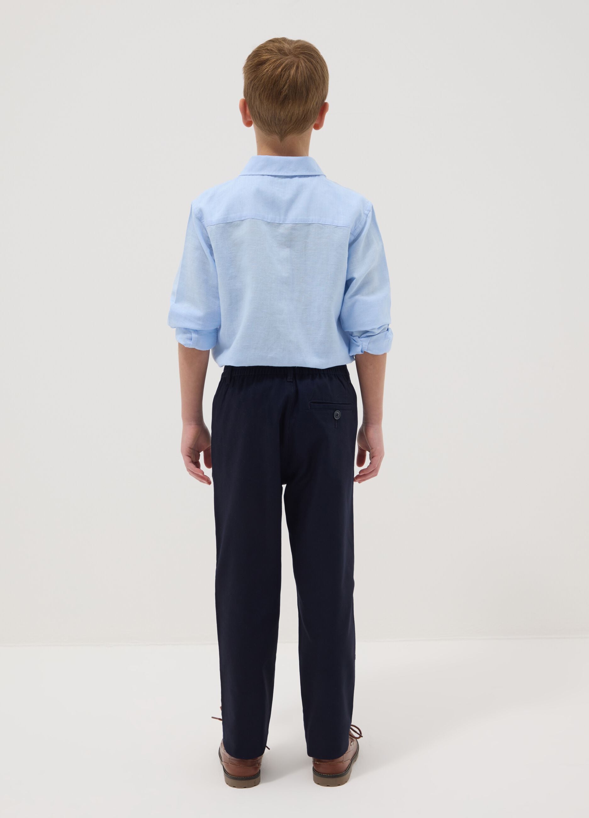 Pantaloni chino in cotone elasticizzato blu da ragazzo regular fit