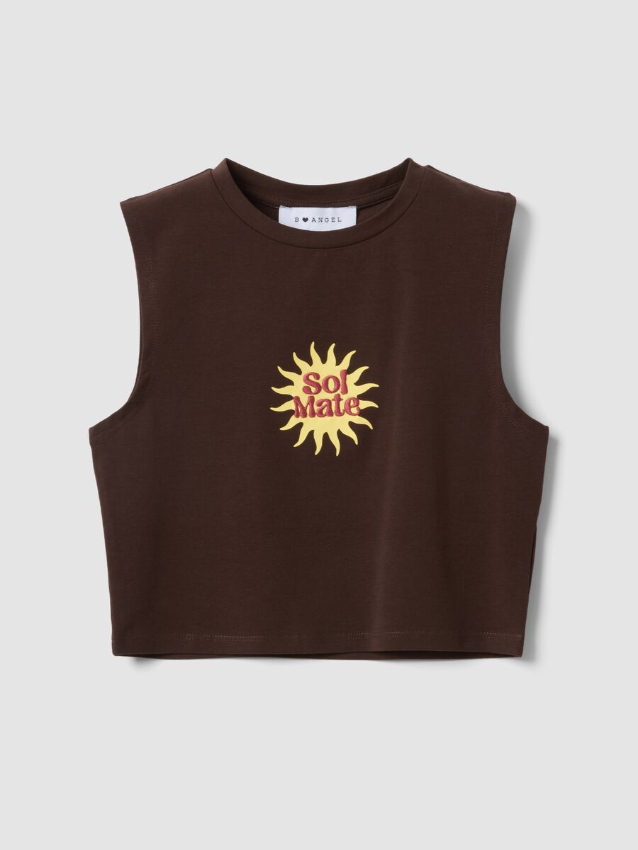 Tank top in cotone elasticizzato marrone regular fit con stampa_4