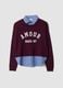 Purple viscose and wool-blend jumper with V-neck and shirt insert_4