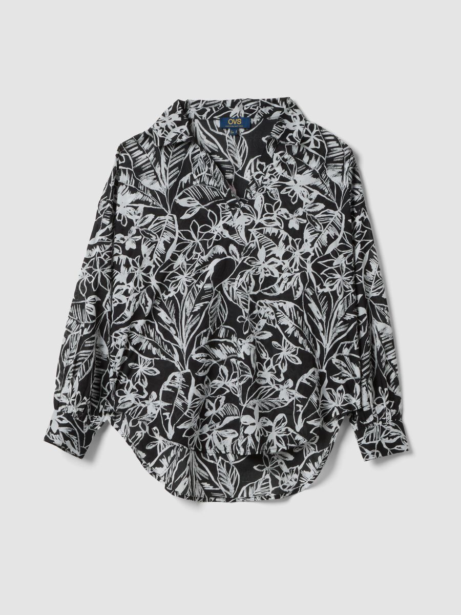 Pure cotton multicolour floral print V-neck shirt_0