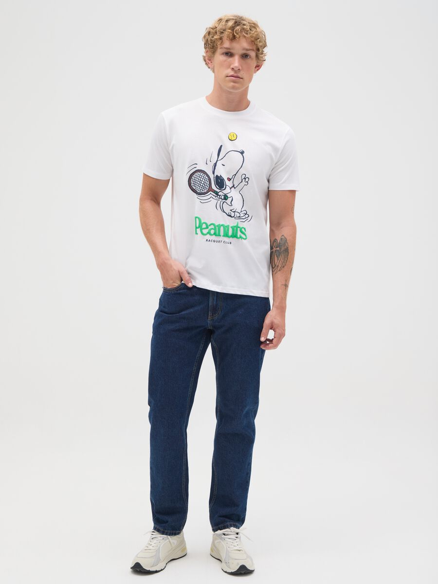 Men's regular fit white cotton T-shirt with Snoopy print_1