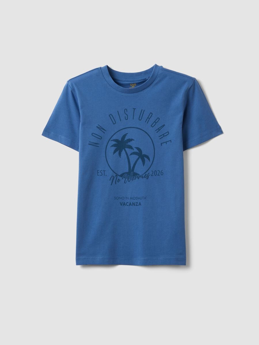 T-shirt blu a maniche corte in puro cotone organico_0