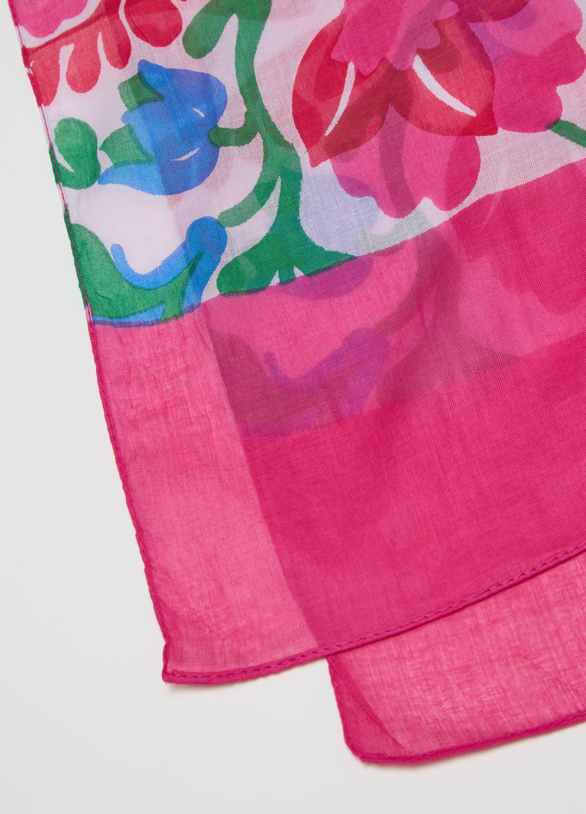 Foulard in cotone con stampa floreale rosa