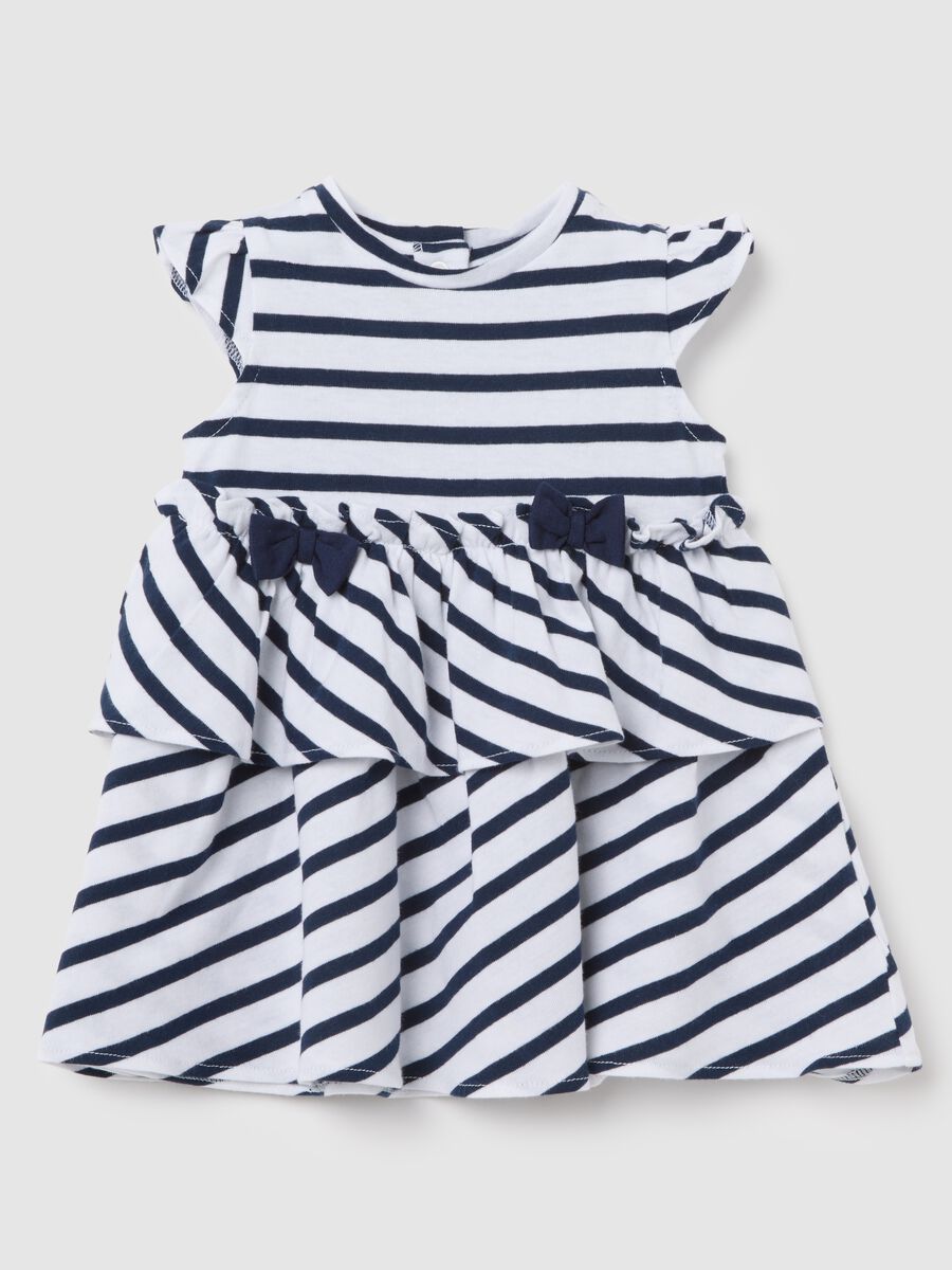 White and blue dress in striped organic cotton_0