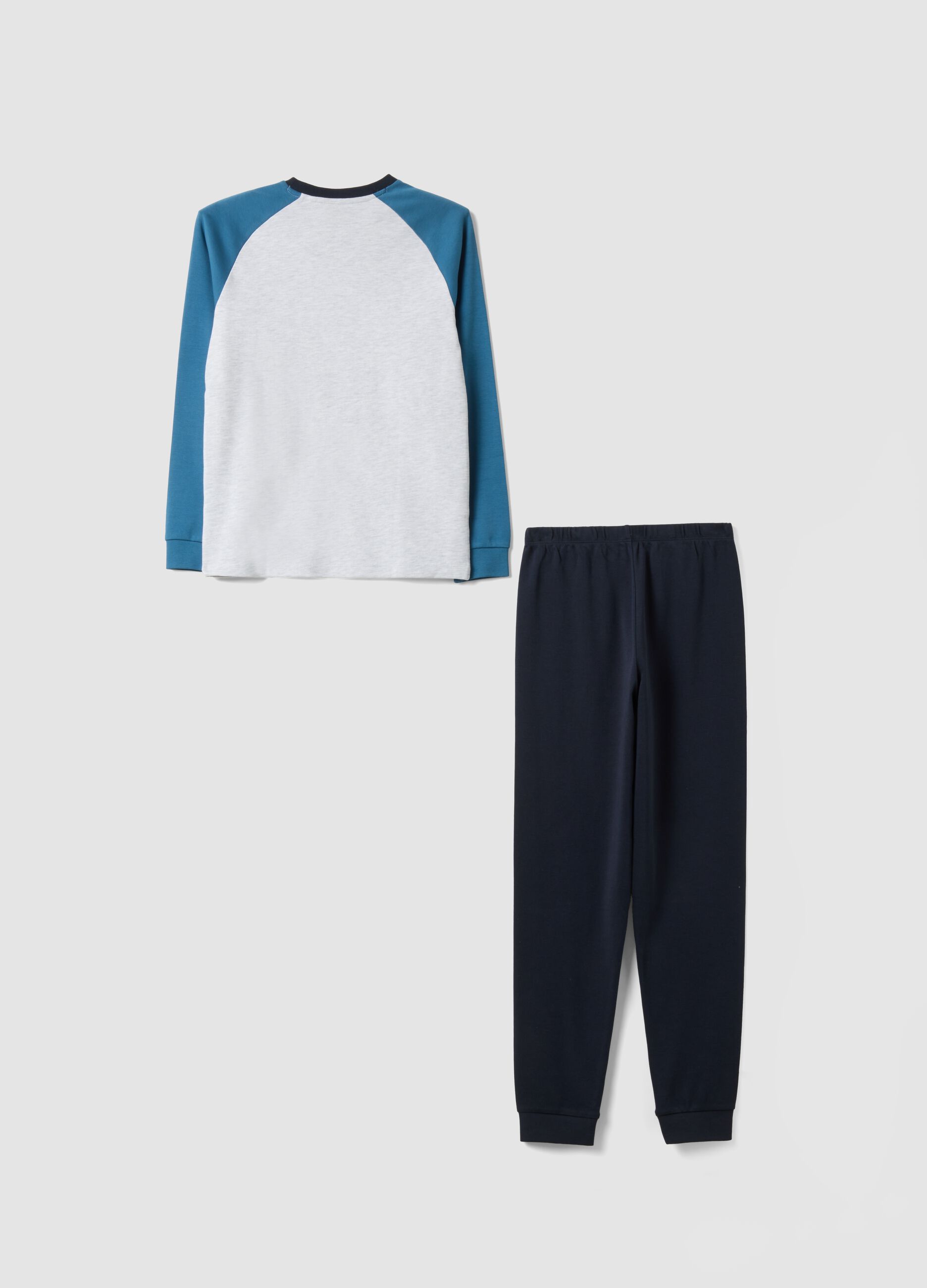 Blue and white crew-neck pyjamas in organic cotton and viscose blend