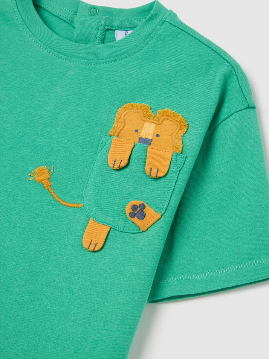 Green cotton T-shirt with lion motif_2