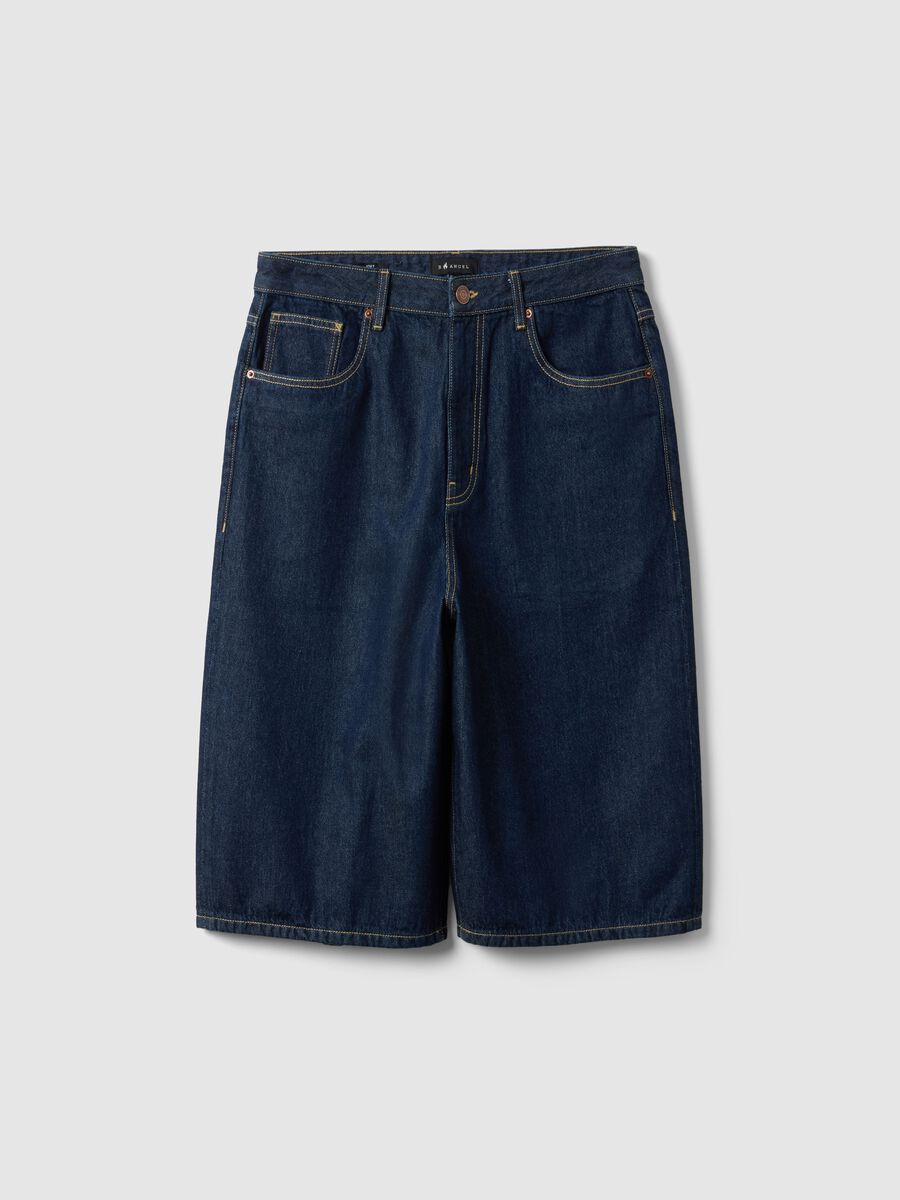 Blue denim slim fit pure cotton shorts_4