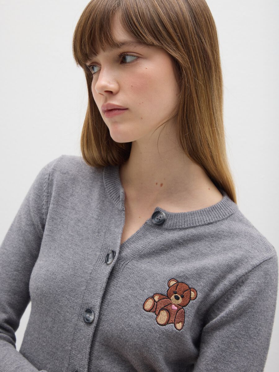 Grey Regular Fit Cardigan with Buttons_3