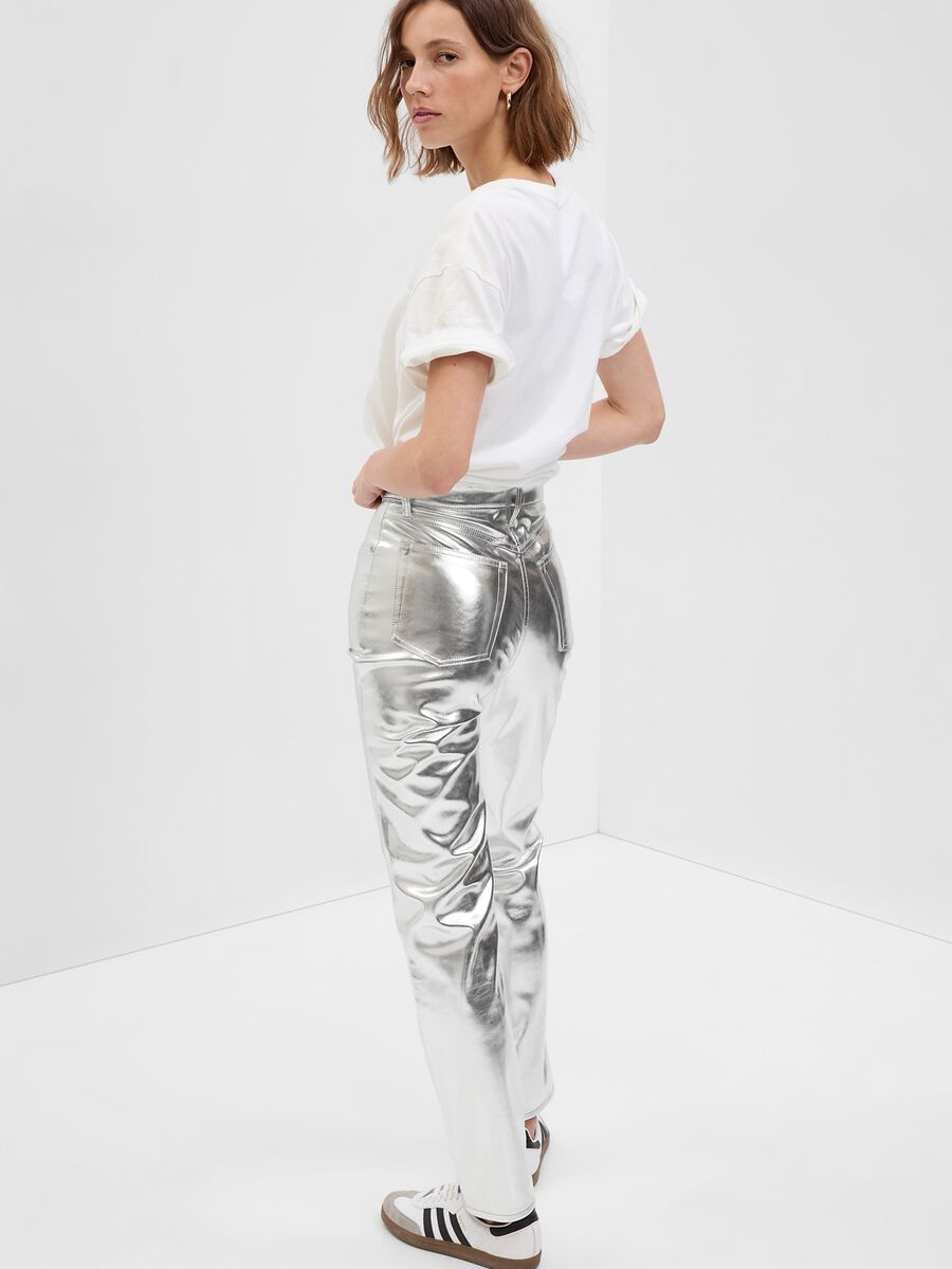 Glossy-effect straight-fit trousers_1