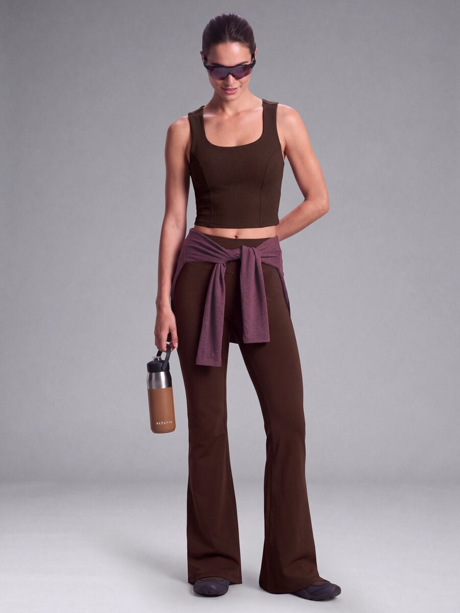 Top crop marrone in tessuto elasticizzato_3