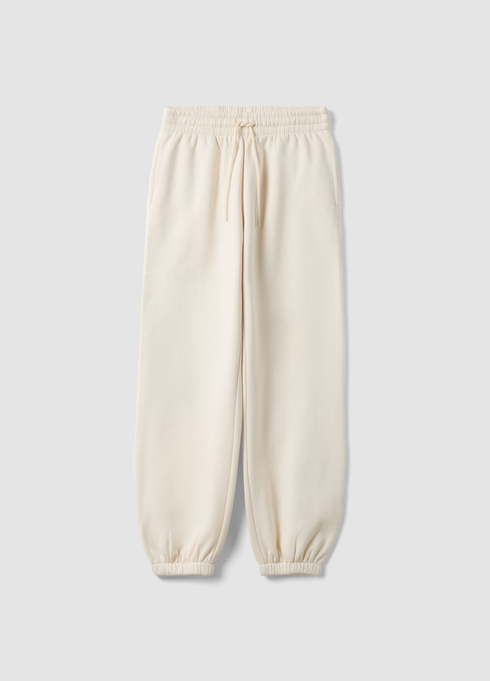 White cotton-blend joggers with elasticated waistband, regular fit