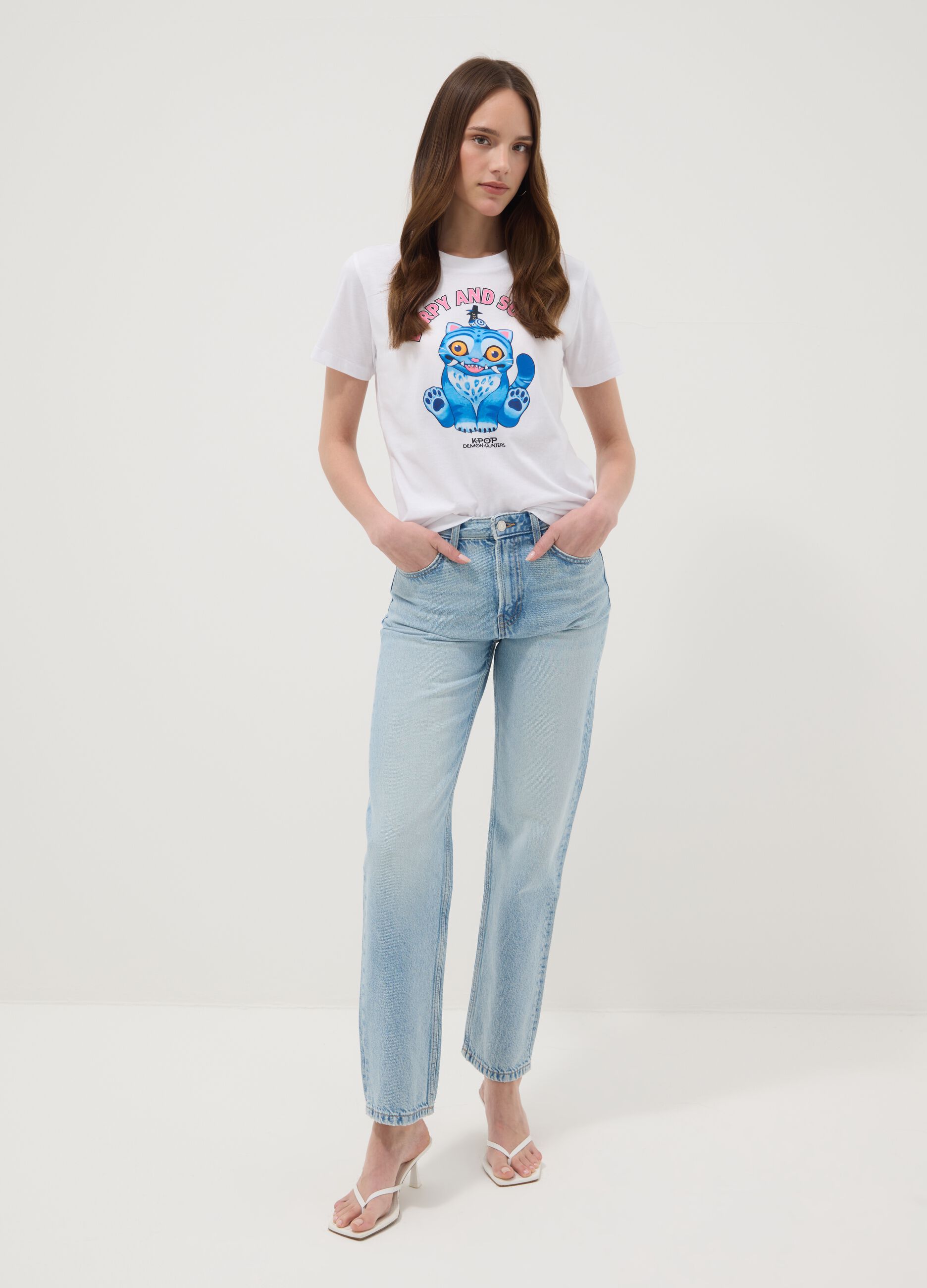 White pure cotton regular fit T-shirt with print