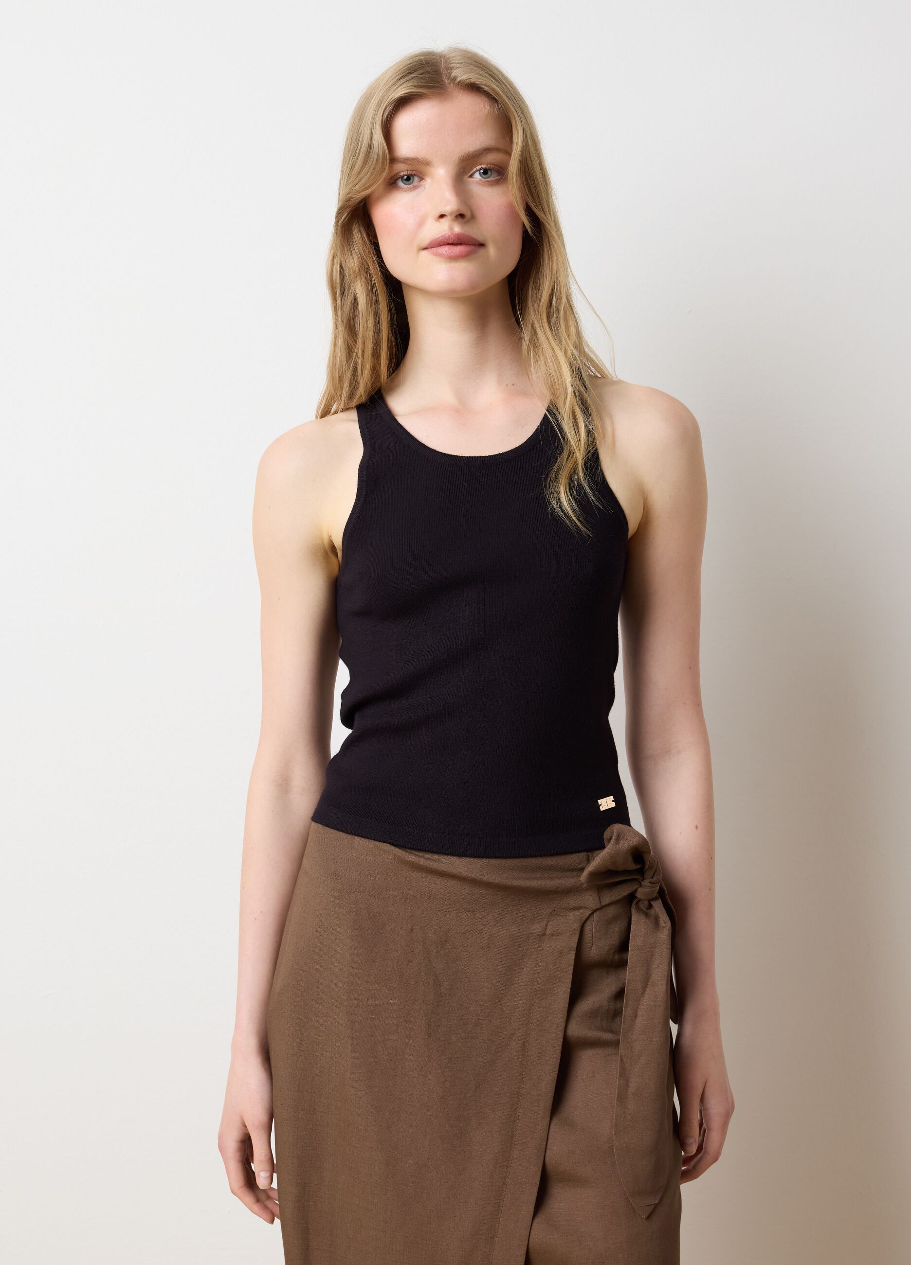 Canotta da donna in misto viscosa nera fitted
