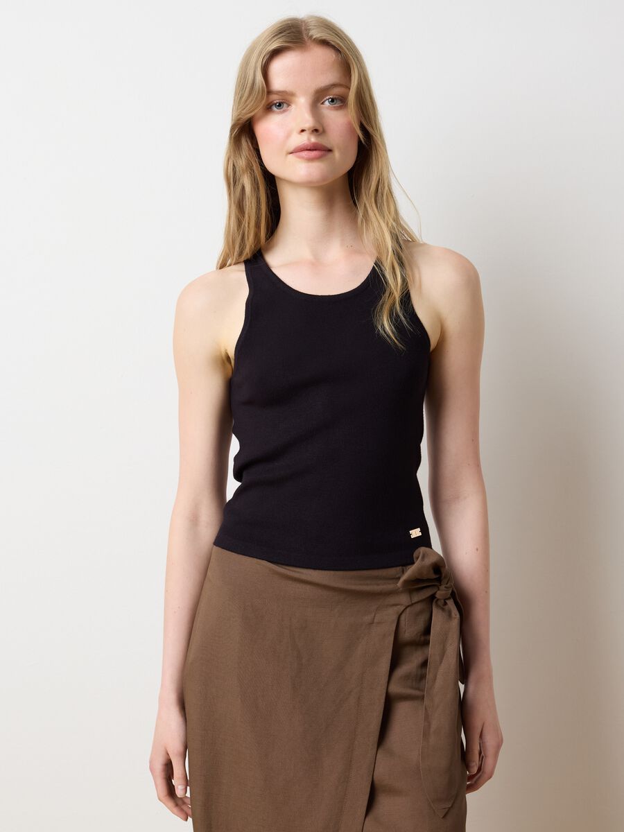 Women's black viscose blend fitted tank top_2