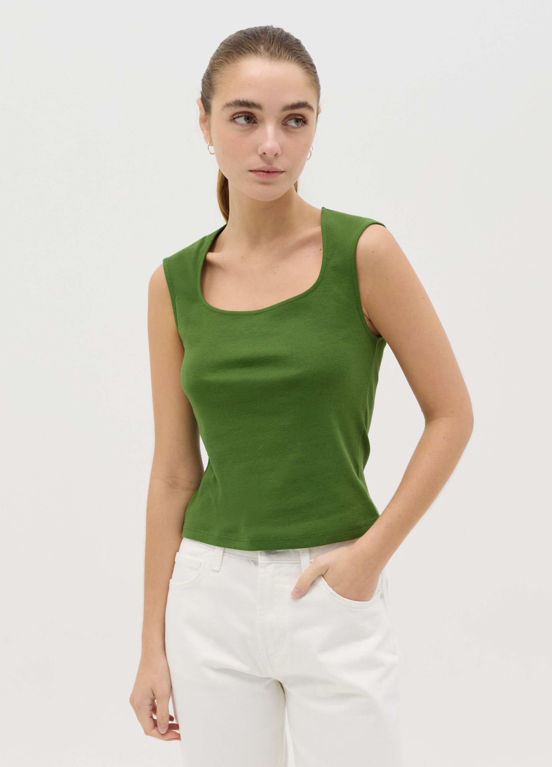 Green tank top with square neck