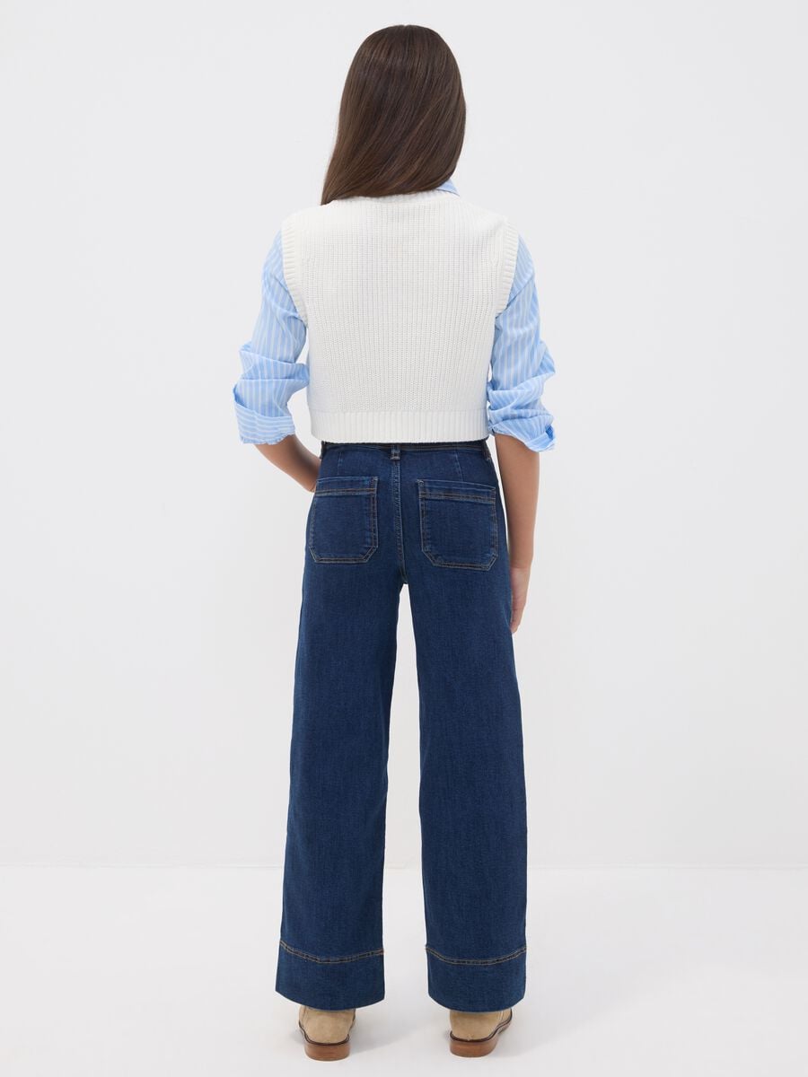 Jeans blu culotte in cotone elasticizzato per ragazza_2