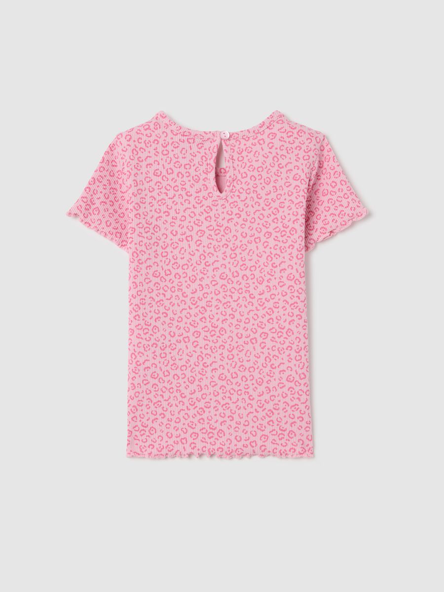 Pink ribbed T-shirt with animal print_1