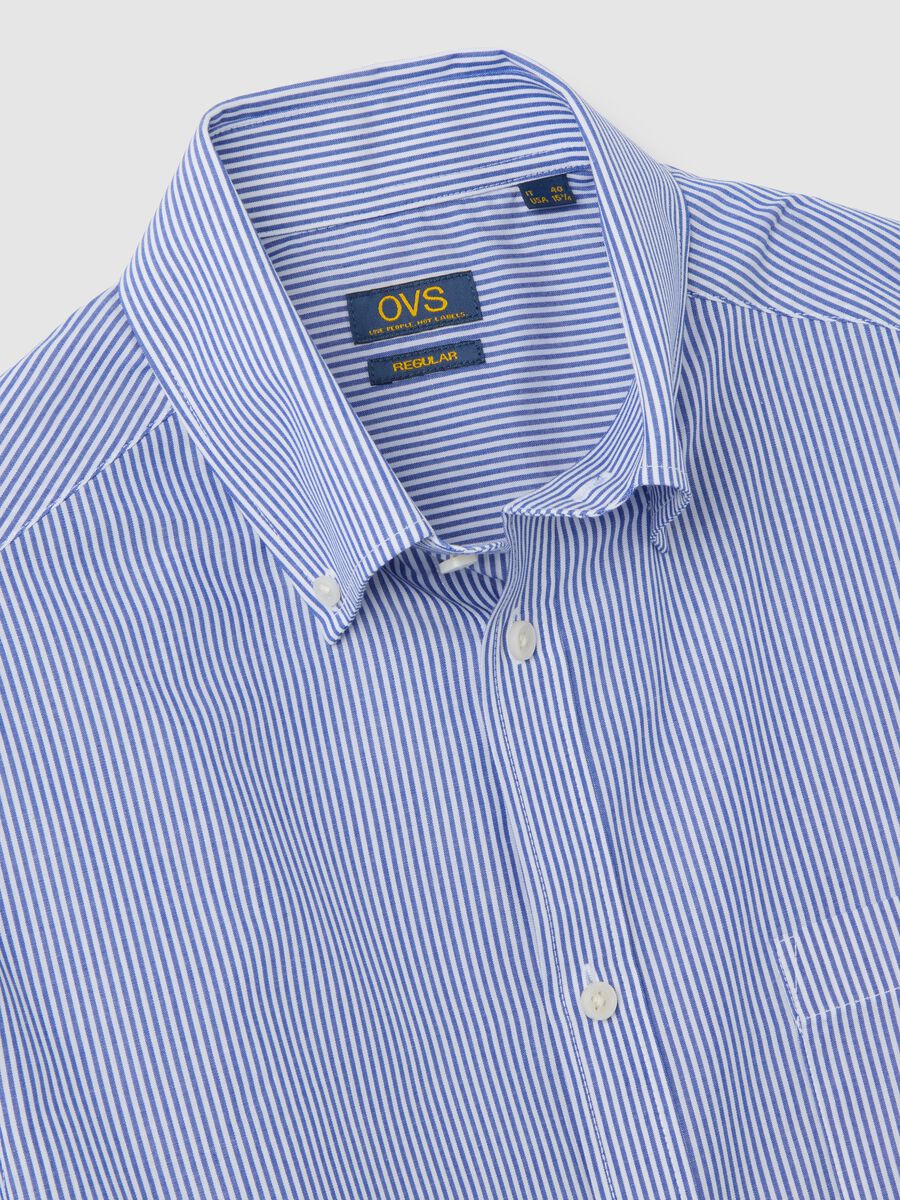 Camicia azzurra regolare in misto cotone_5