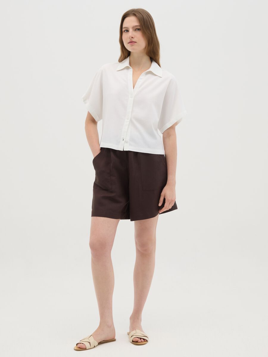 Women's white viscose and linen blend shirt regular fit_1