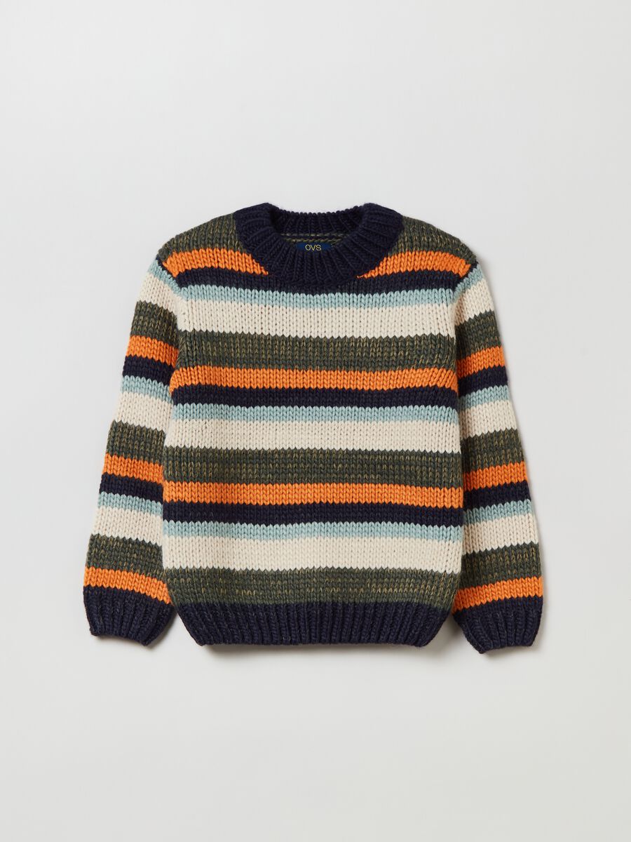 Pullover in maglia con lavorazione a righe_0