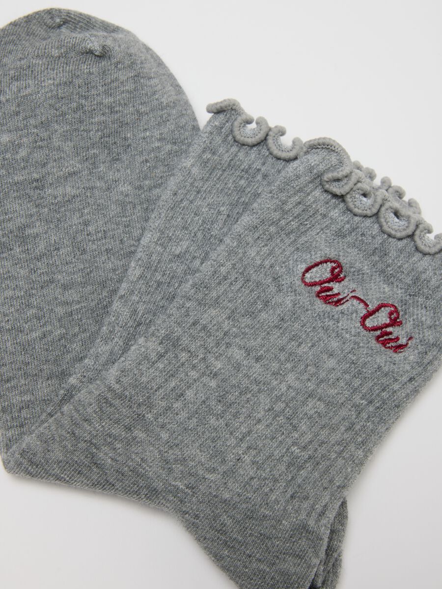 Grey cotton blend socks with ruched edges_2