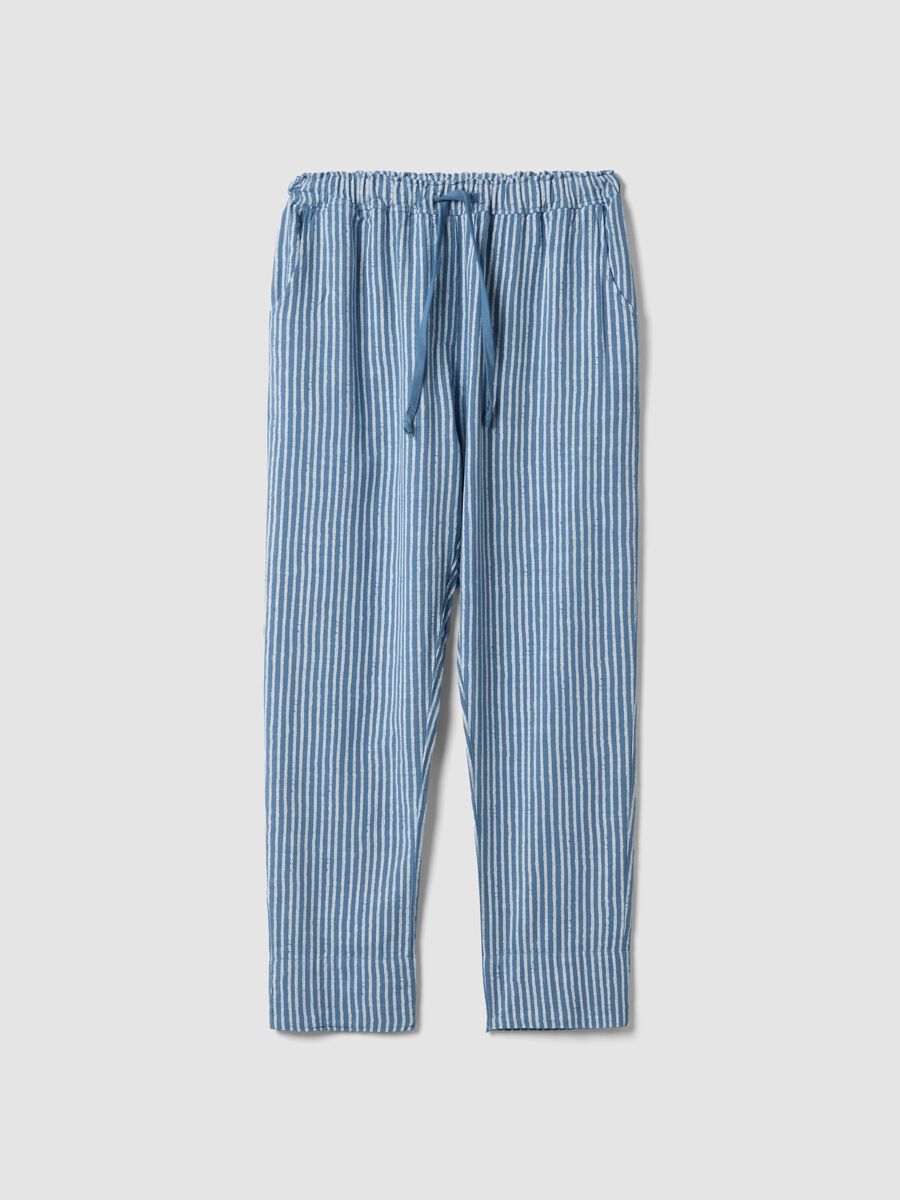 Blue striped pure cotton regular-fit trousers_0