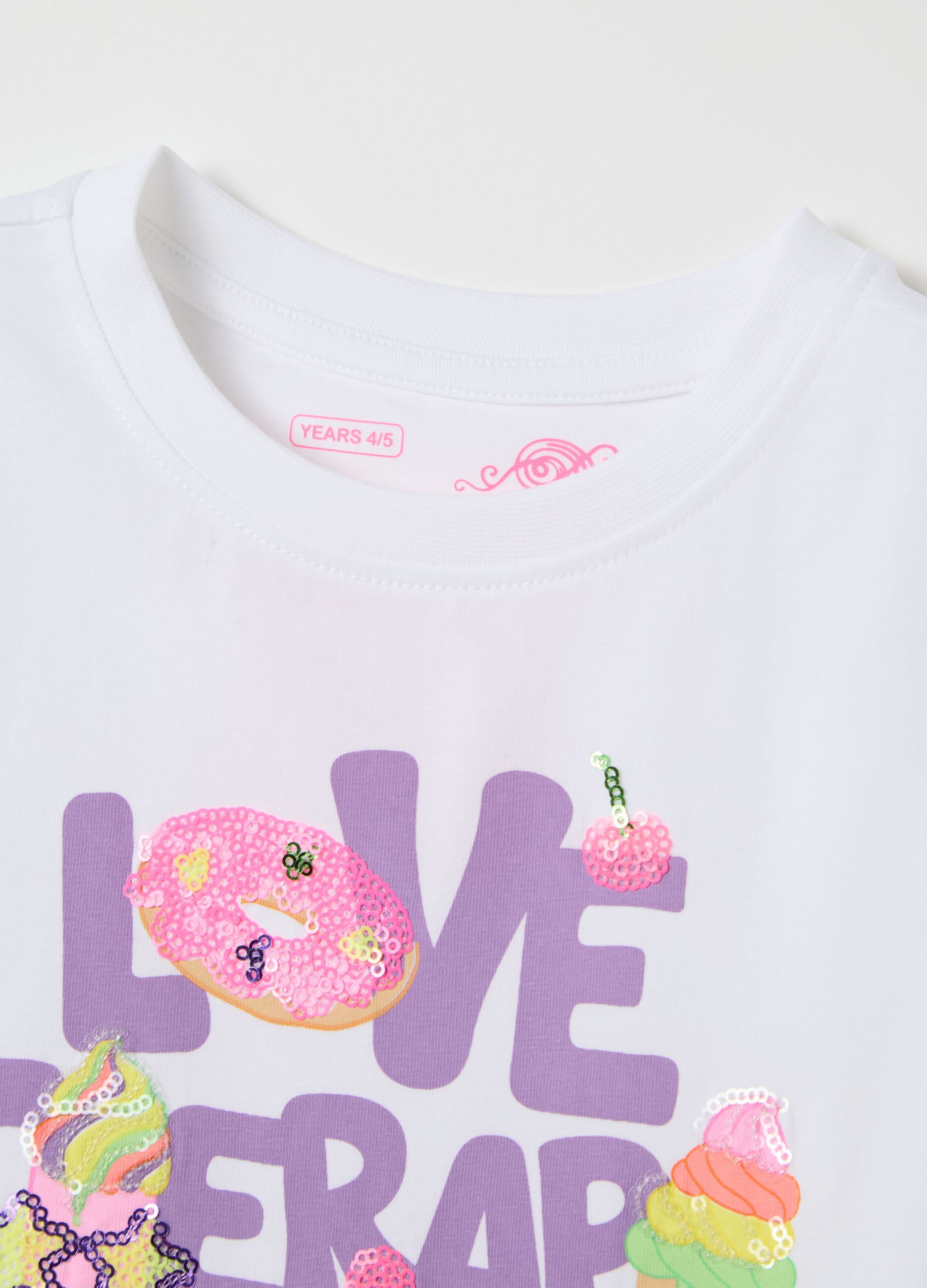 White stretch cotton T-shirt with print
