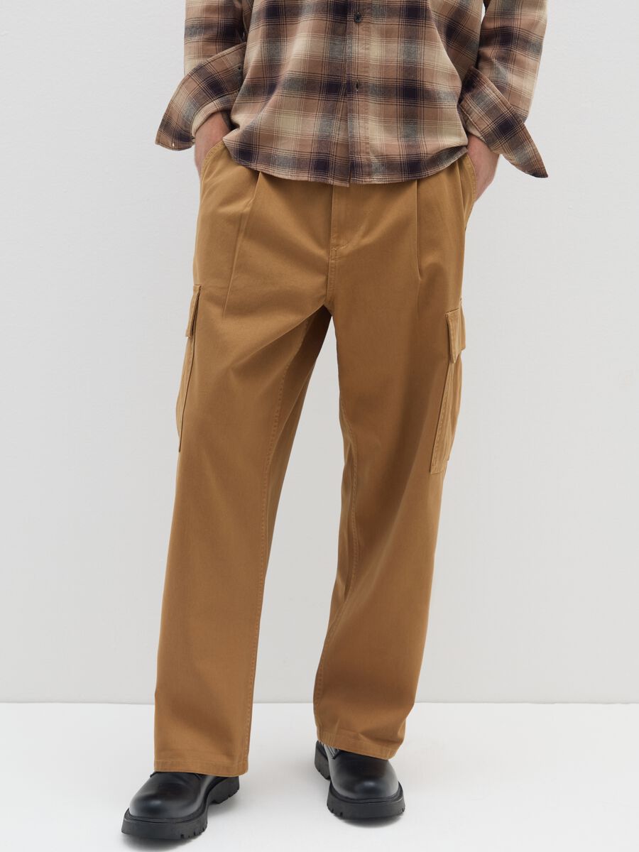 Brown Baggy Pure Cotton Cargo Trousers_1