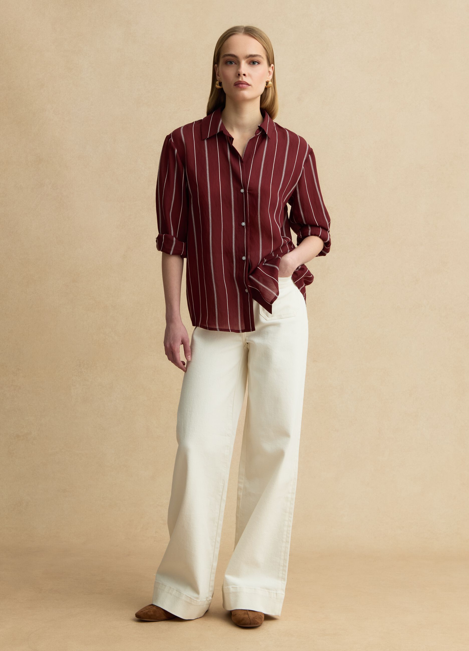 Multicolor stripe lyocell blend shirt regular fit