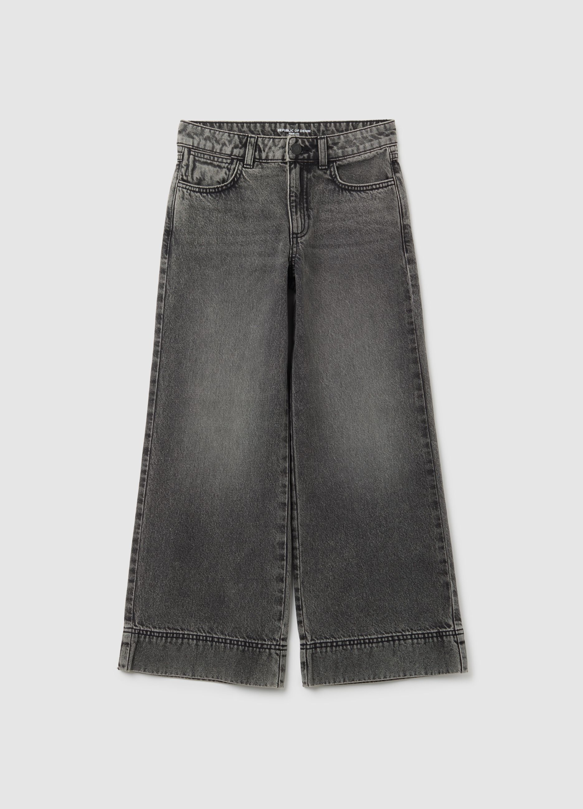 Jeans da ragazza in puro cotone neri wide leg