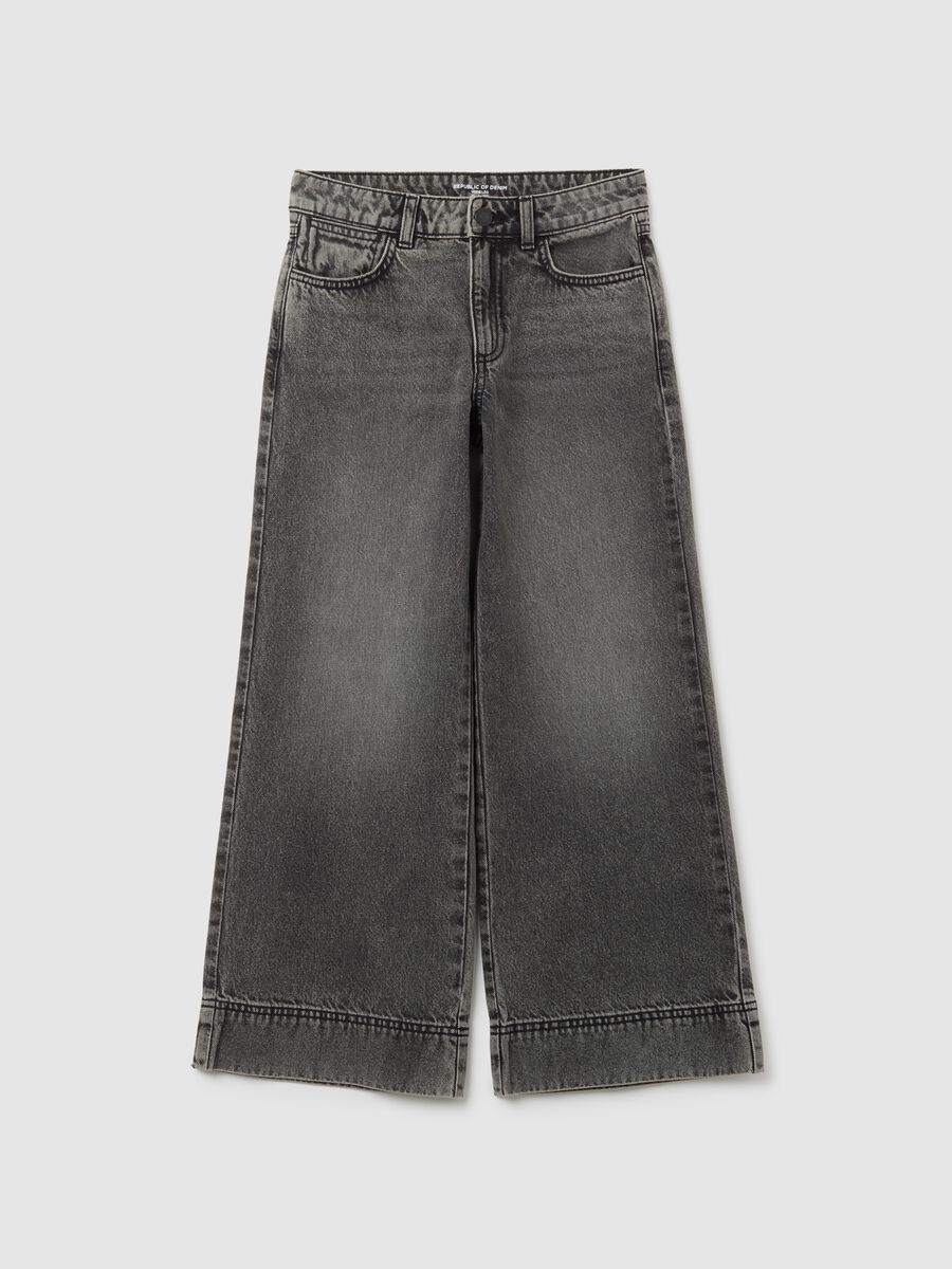 Jeans da ragazza in puro cotone neri wide leg_0