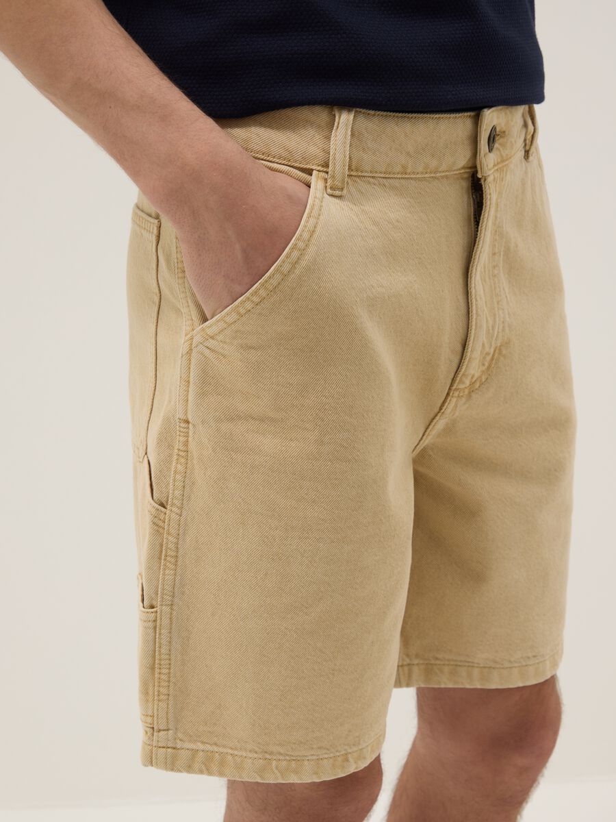 Beige pure cotton Bermuda shorts_3