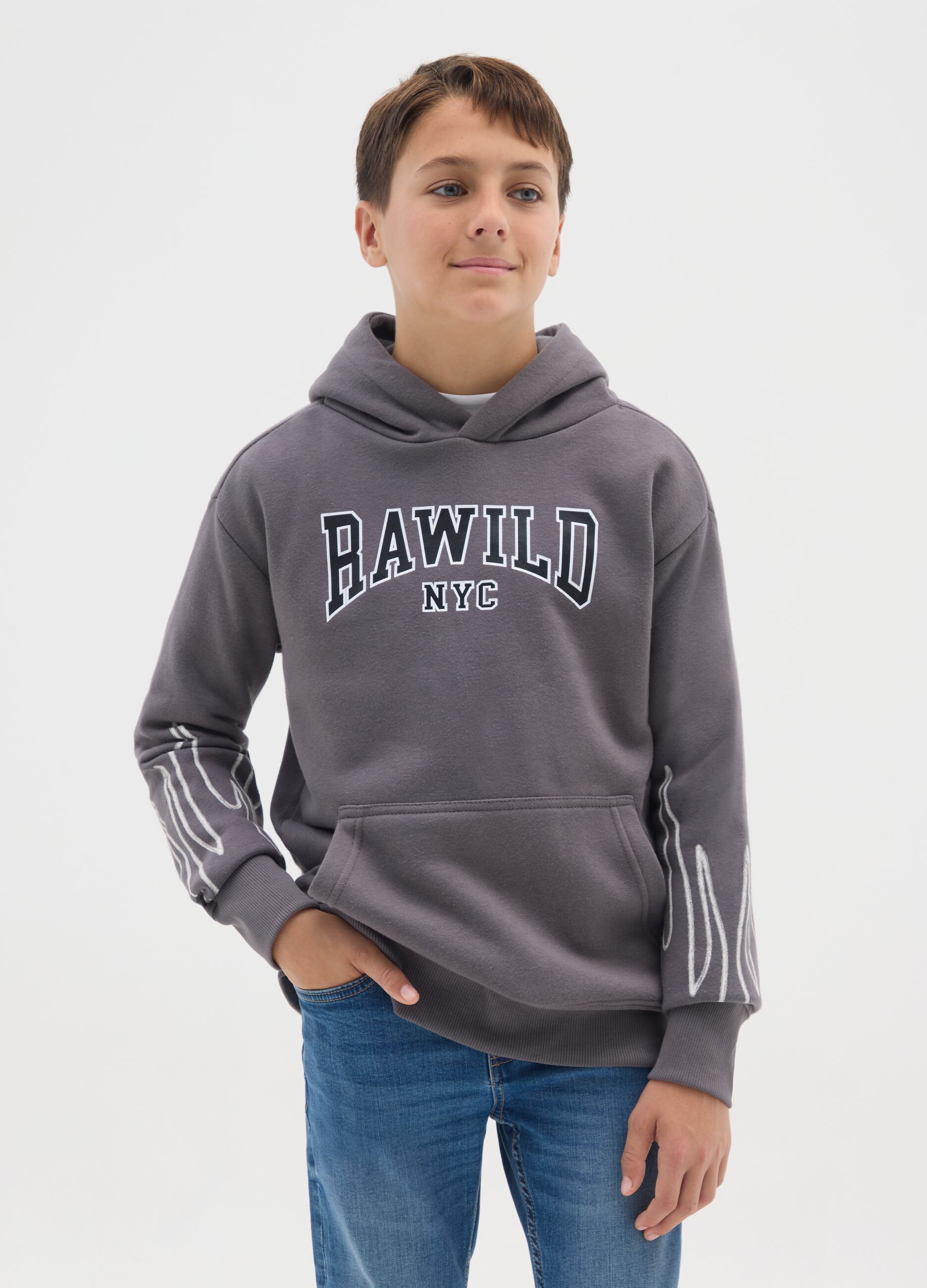 Grey regular fit cotton blend kids' hoodie