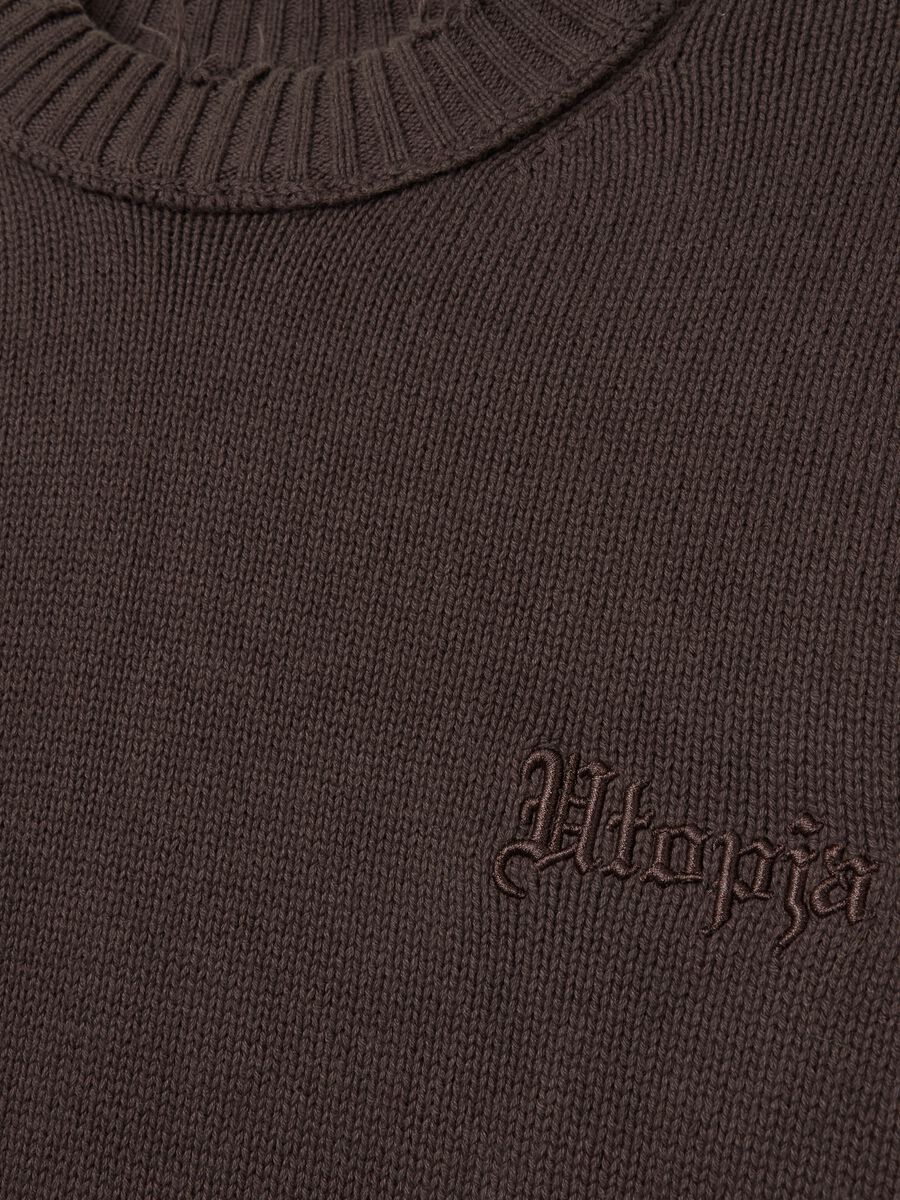 Crewneck Distressed Pullover Chocolate Brown_8