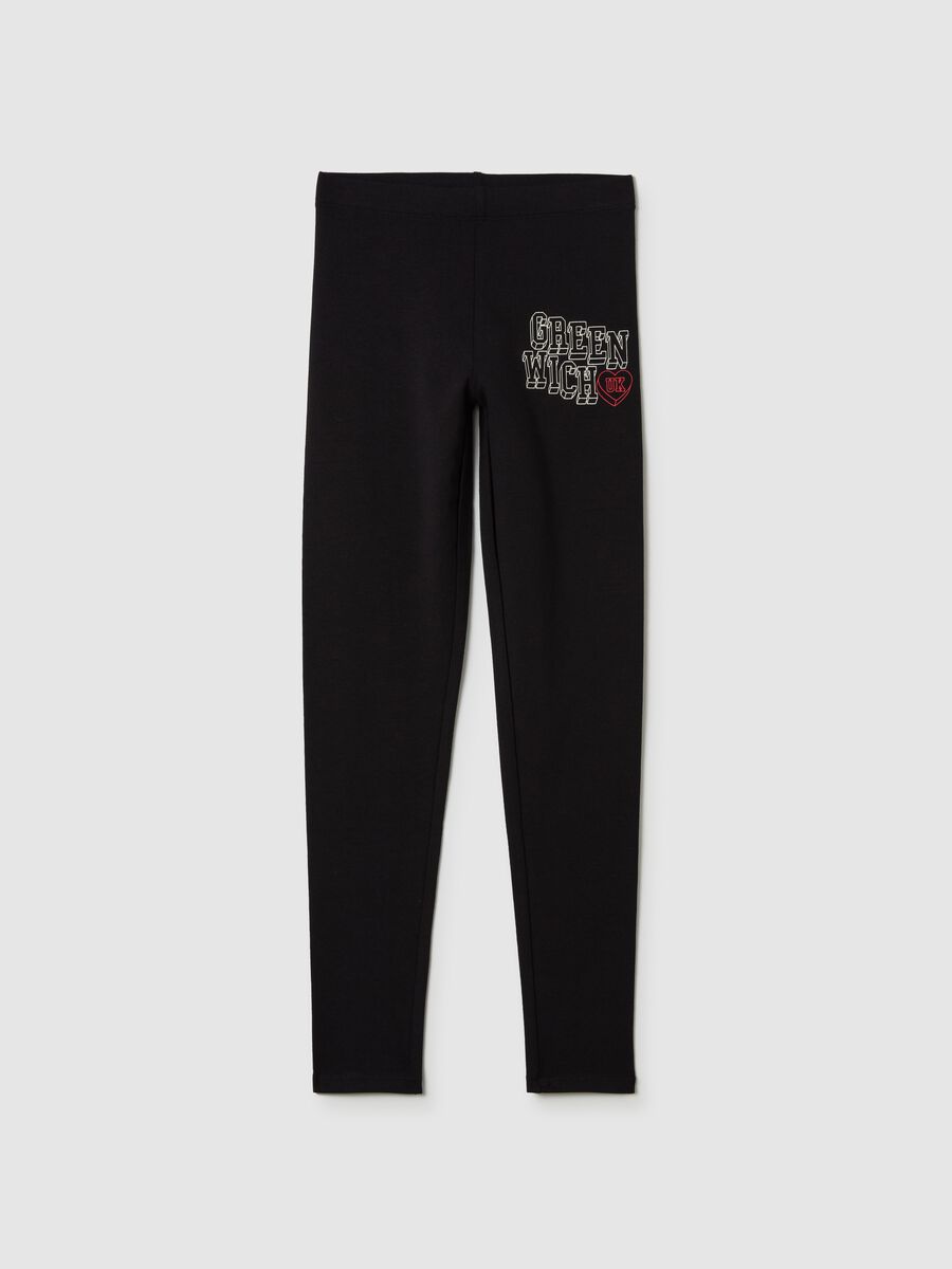 Leggings in cotone stretch con stampa _0