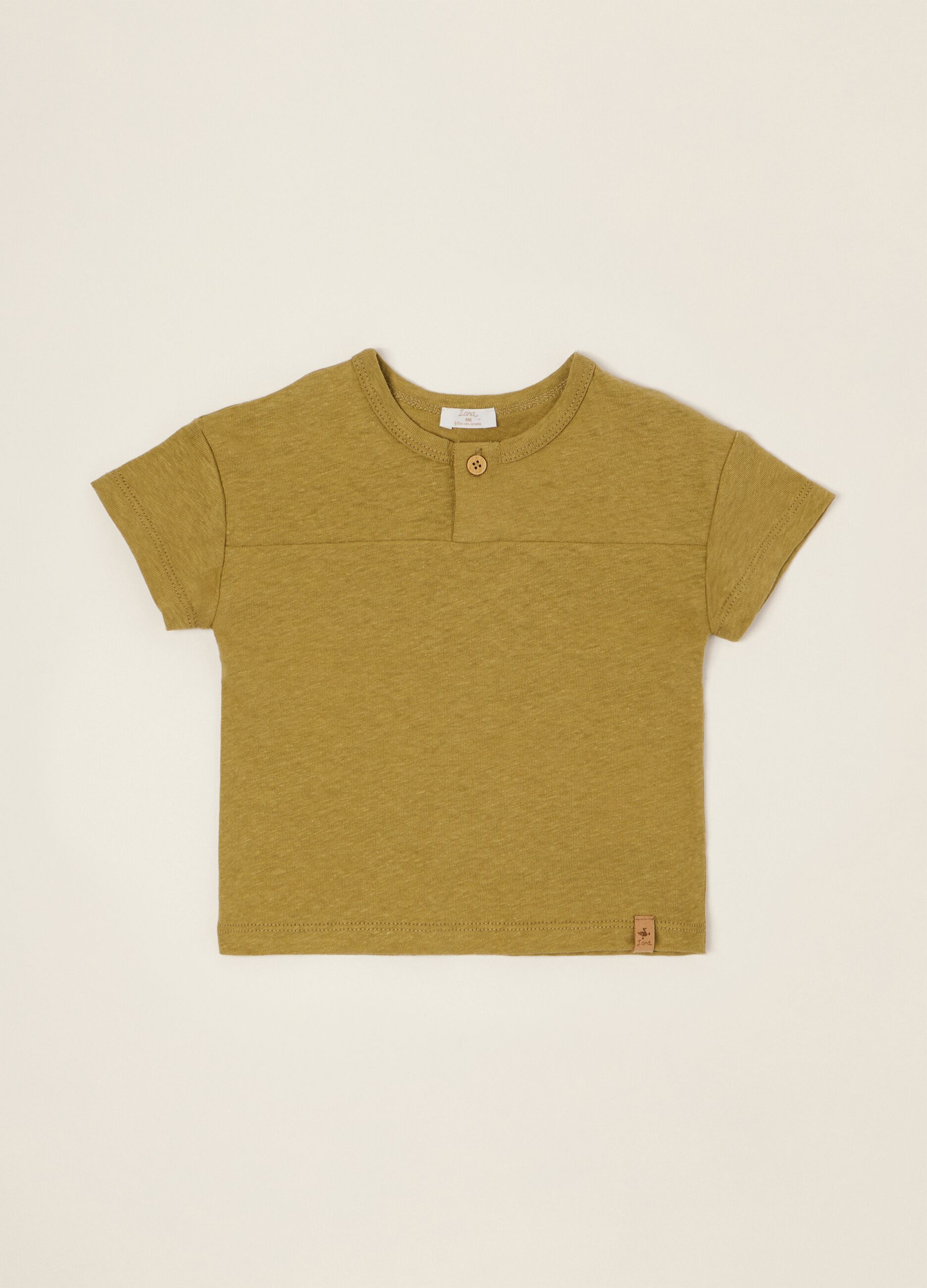Green baby linen and cotton blend T-shirt, regular fit