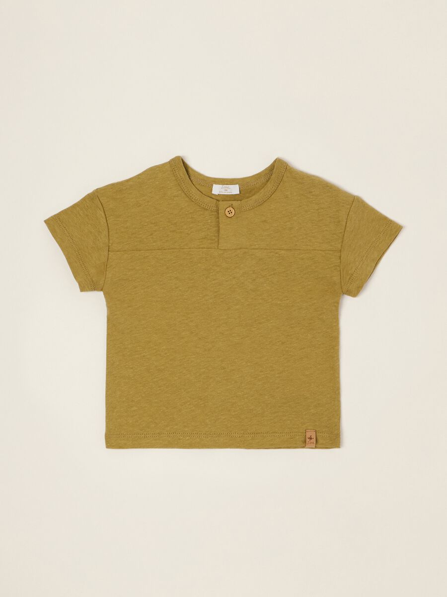 Green baby linen and cotton blend T-shirt, regular fit_0