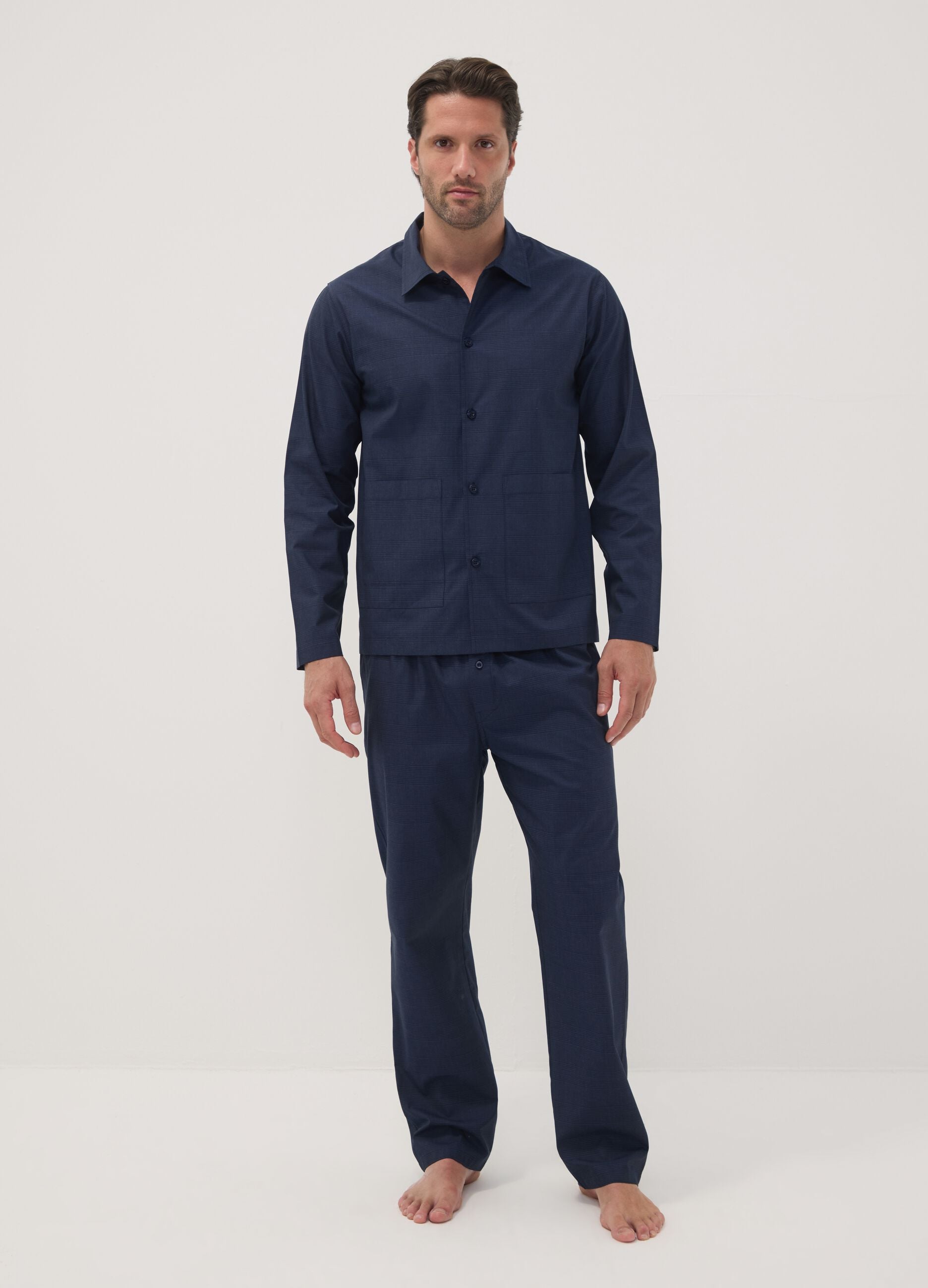 Pigiama blu in puro cotone organico con colletto