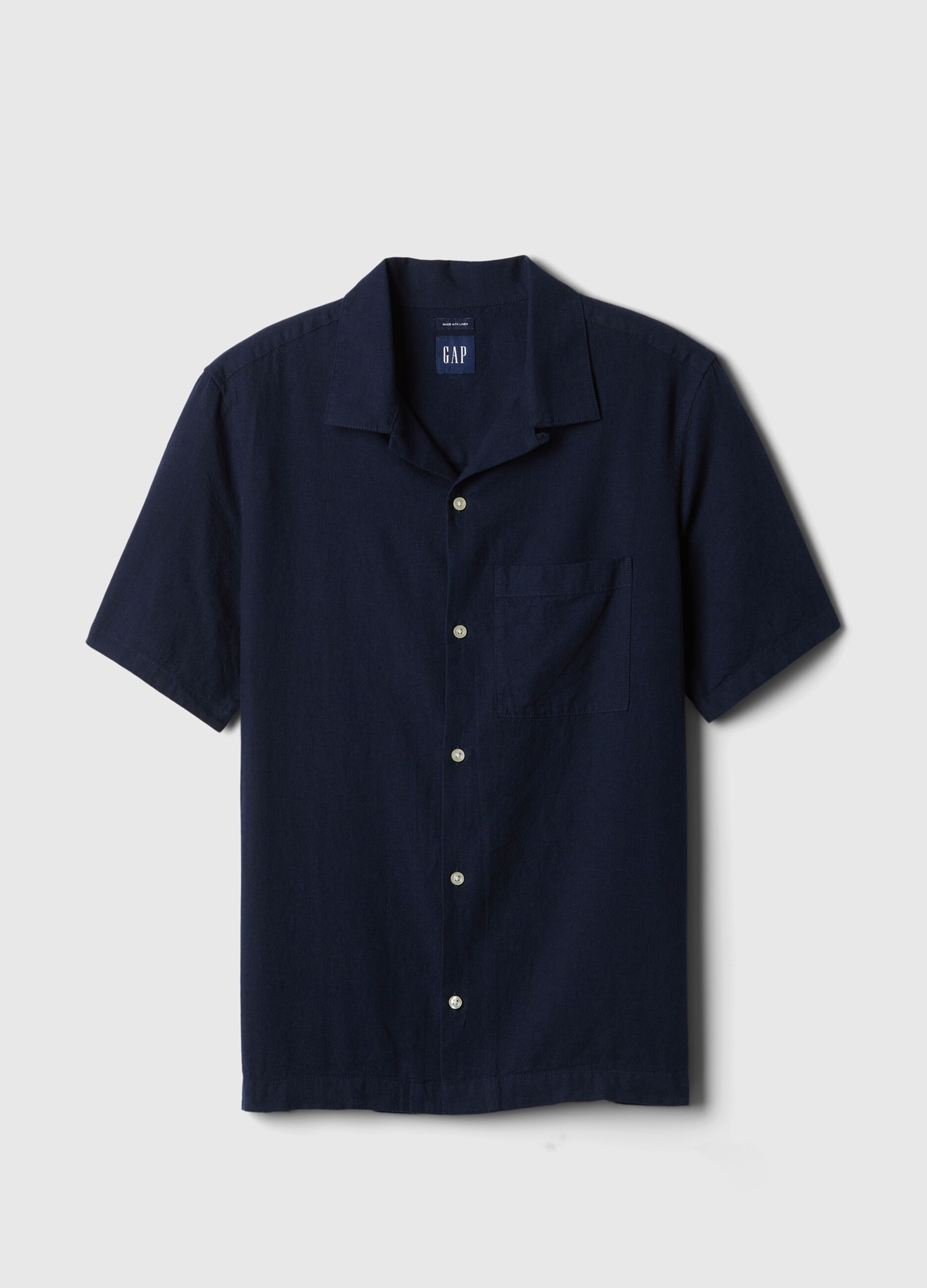 Camicia a maniche corte in lino e cotone