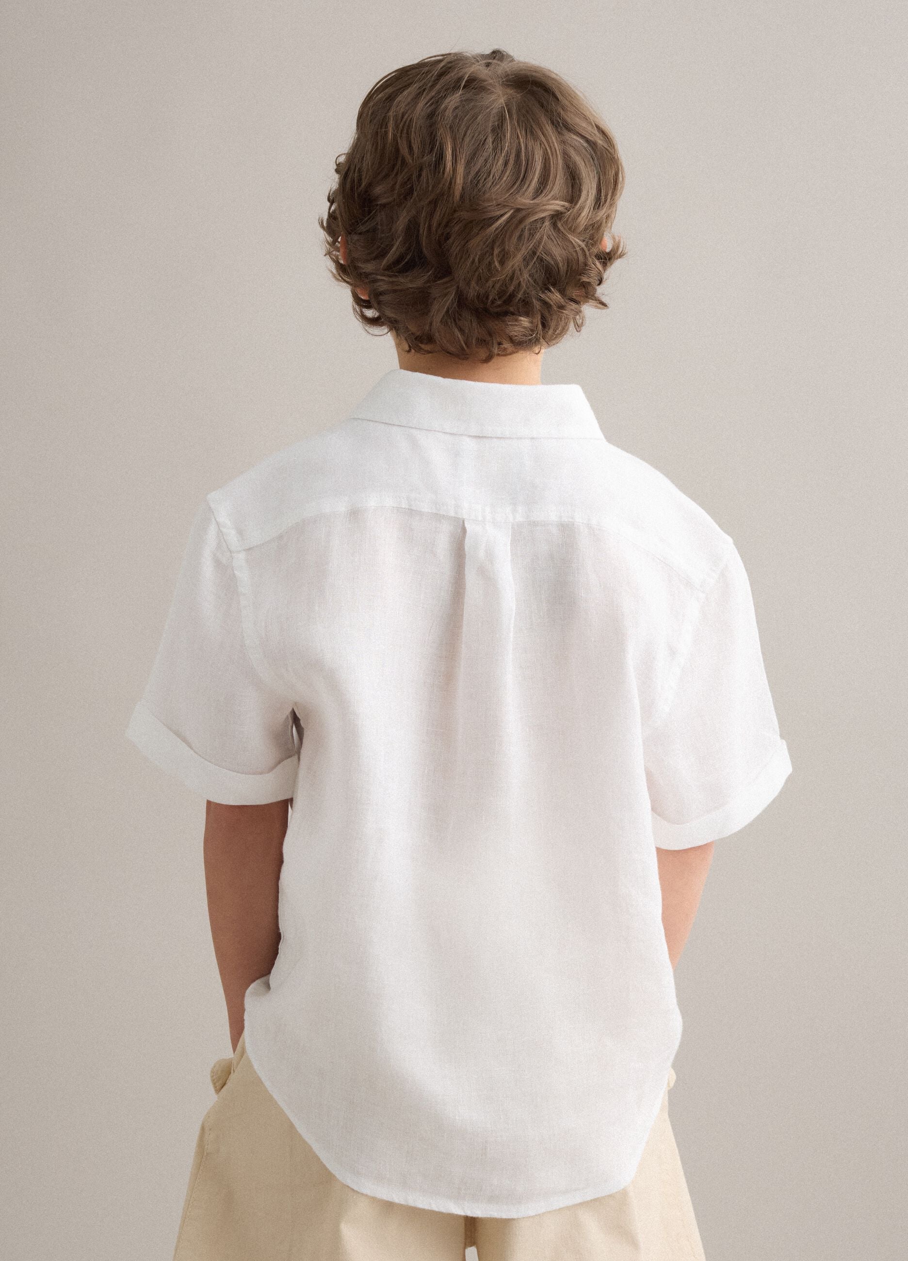 White pure linen oversized shirt for boys