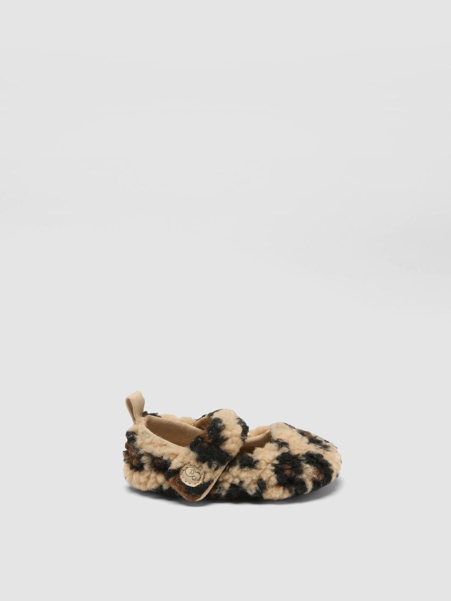 Beige padded animal print baby shoes with strap_0