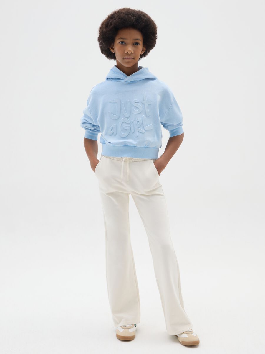 Girls' beige flare trousers in pure cotton_0