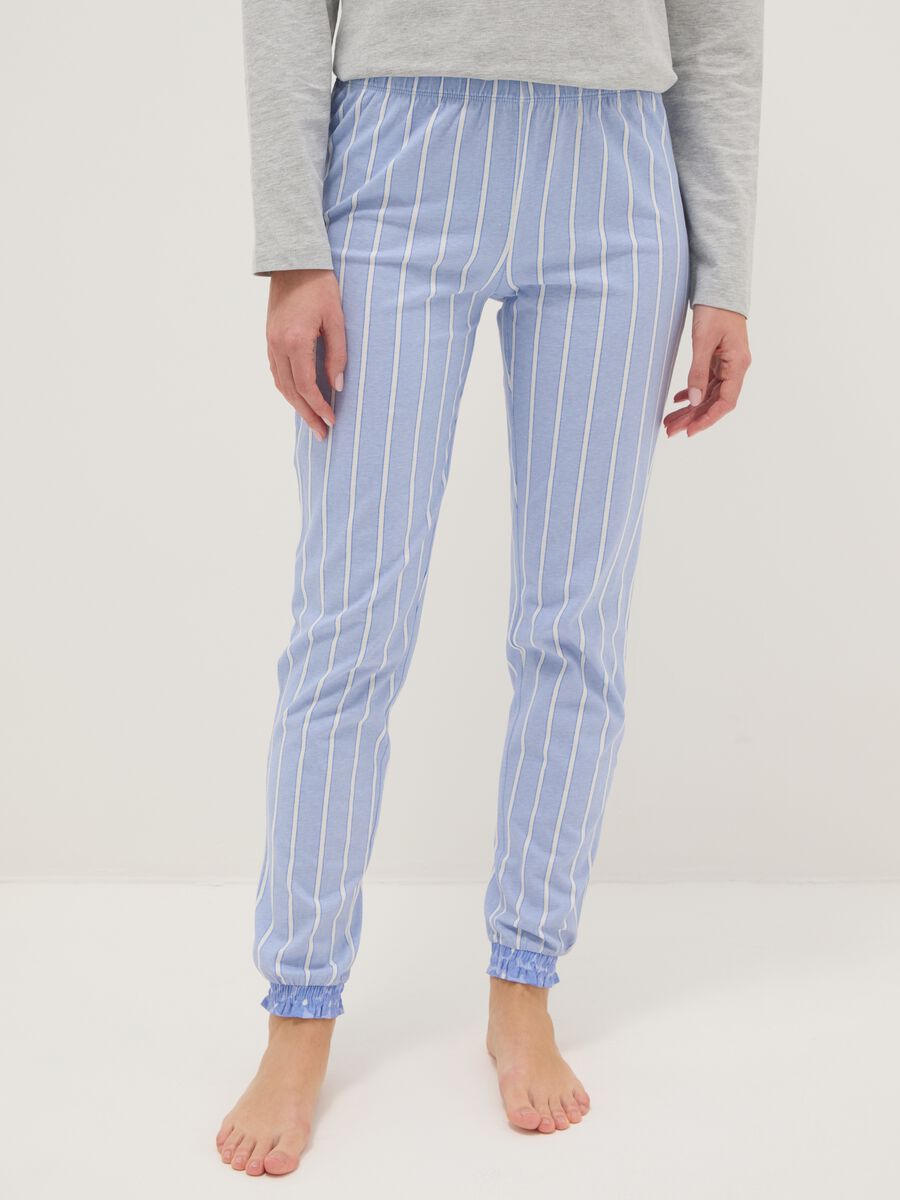Multicolour striped pyjama trousers in pure cotton regular fit_1