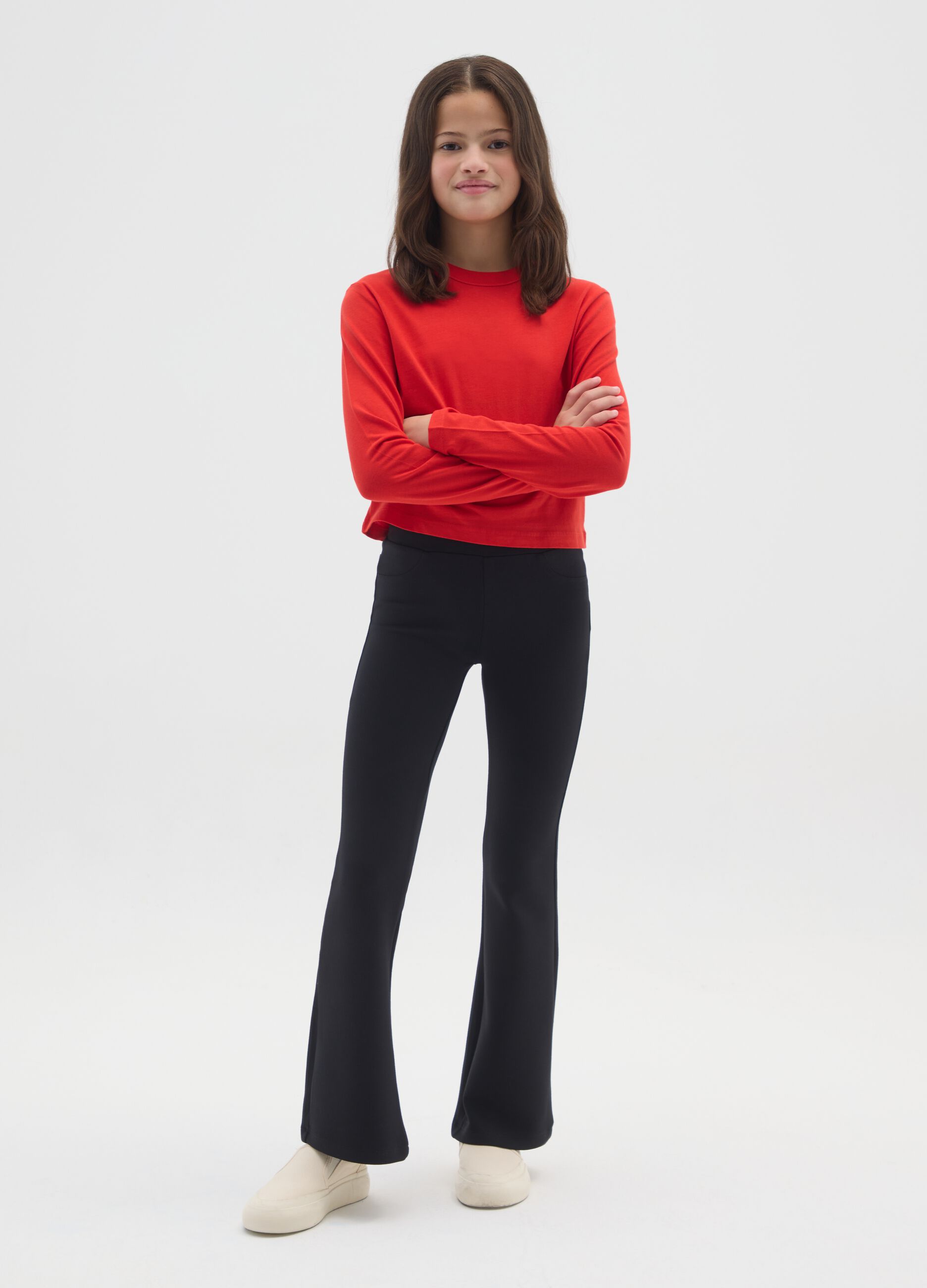 Black Elasticated Flare Trousers